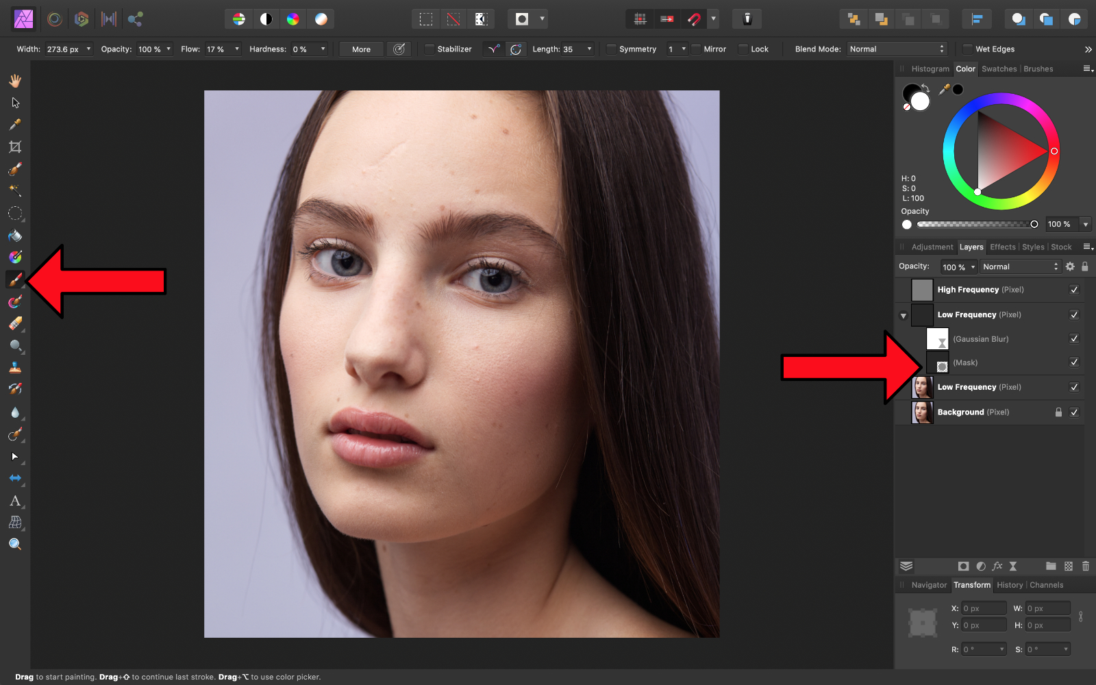 Press Mask icon in Layers panel, select Paint Brush